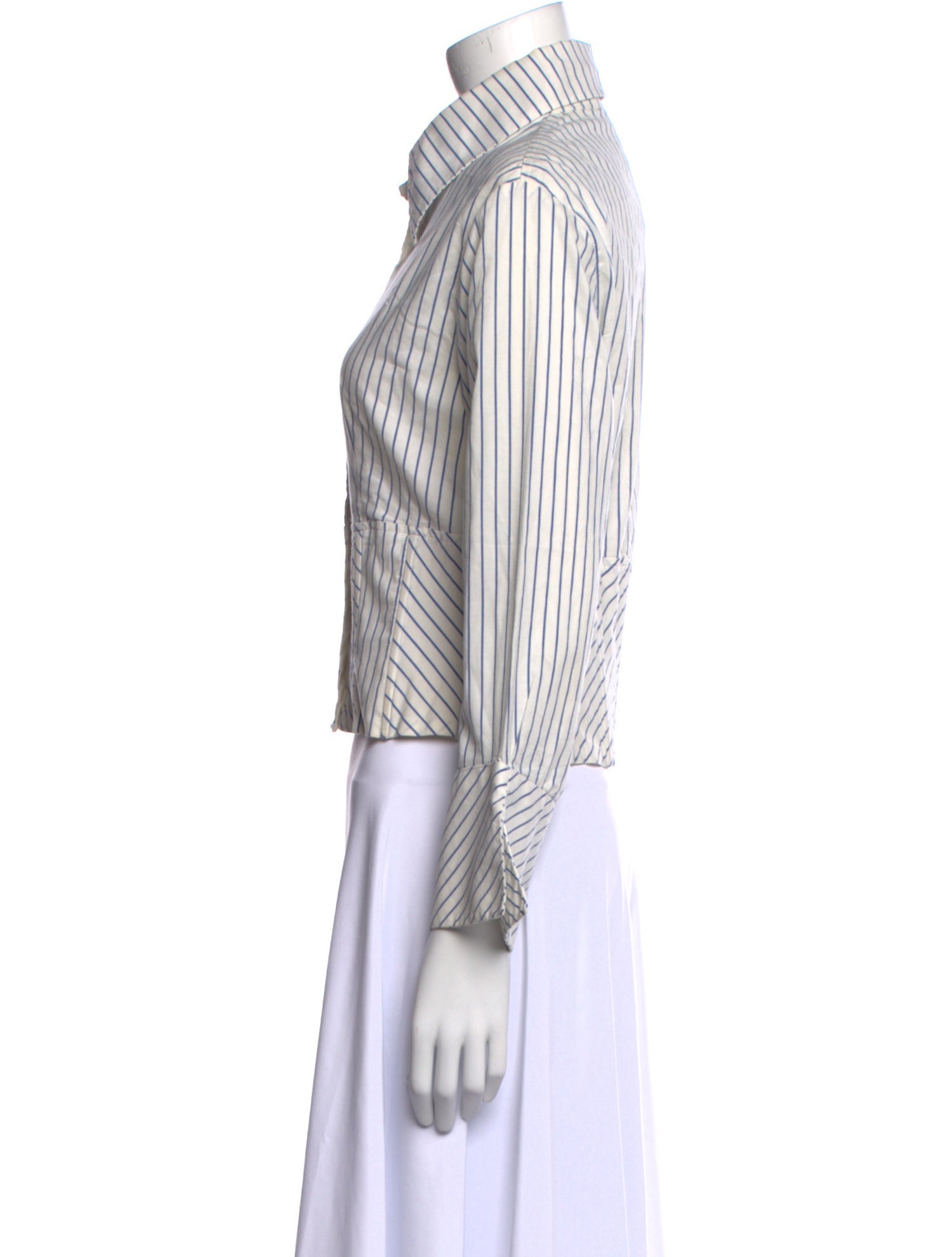Gianfranco Ferre Striped Three-Quarter Sleeve Button-Up Top