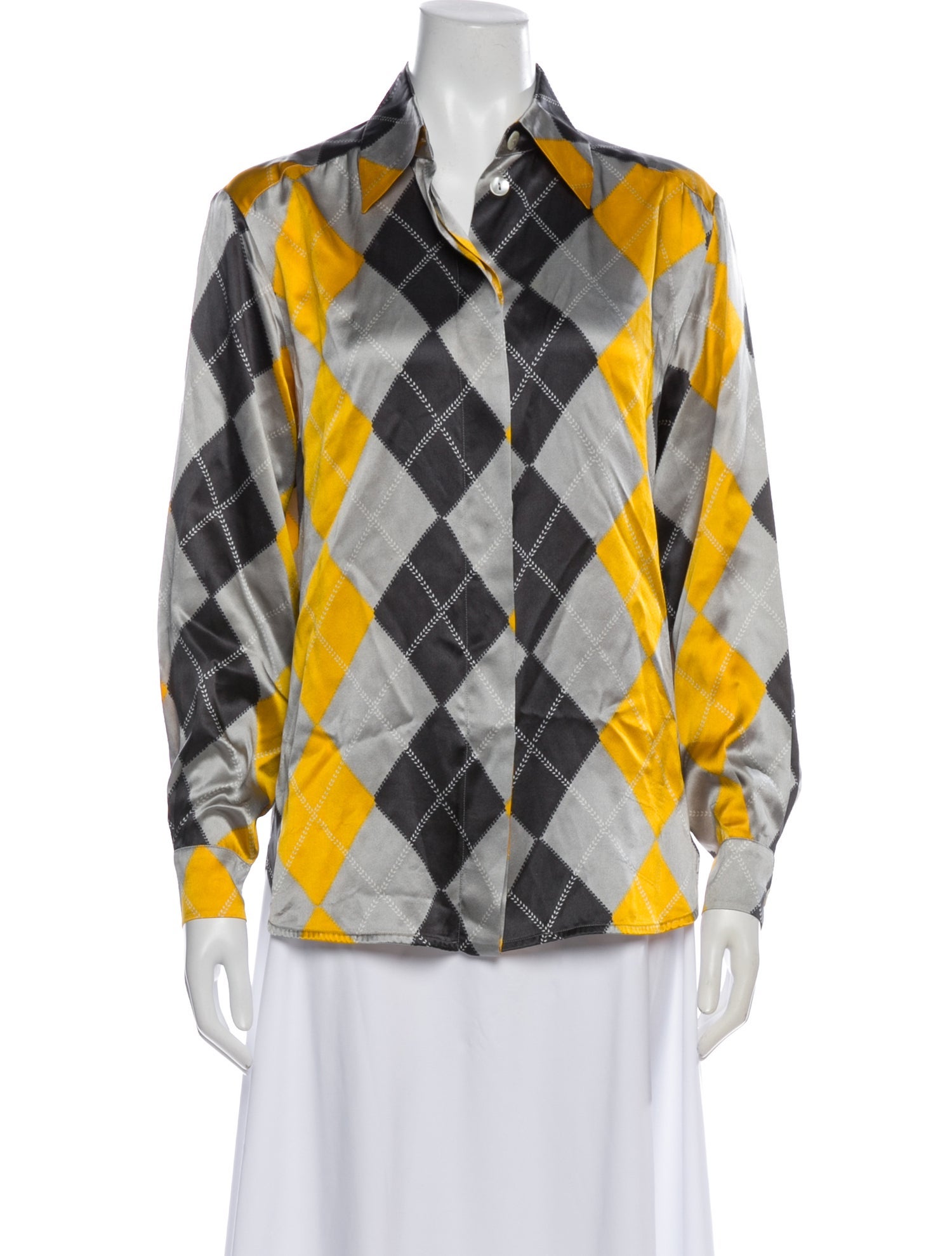 Gianfranco Ferre Silk Plaid Print Blouse