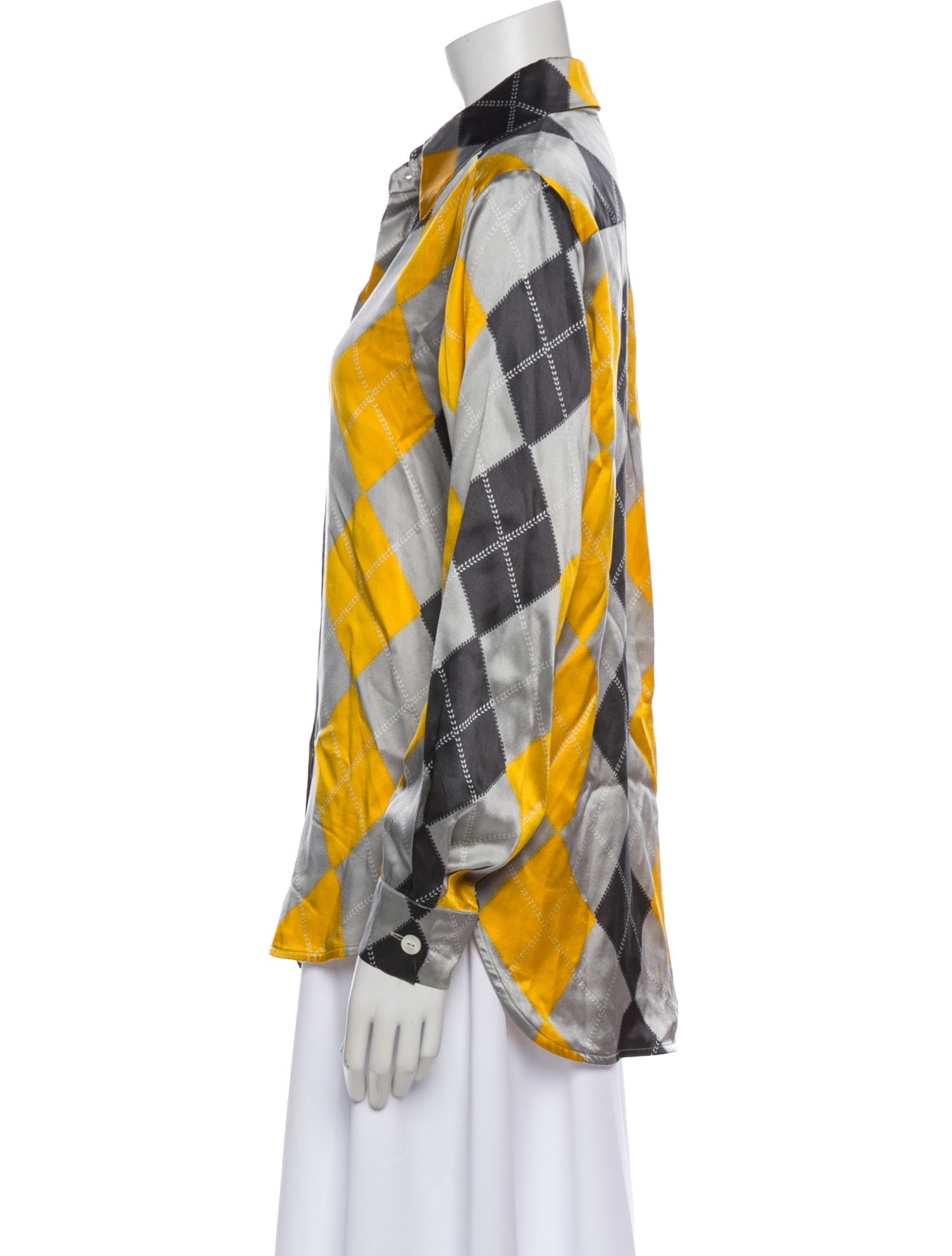 Gianfranco Ferre Silk Plaid Print Blouse