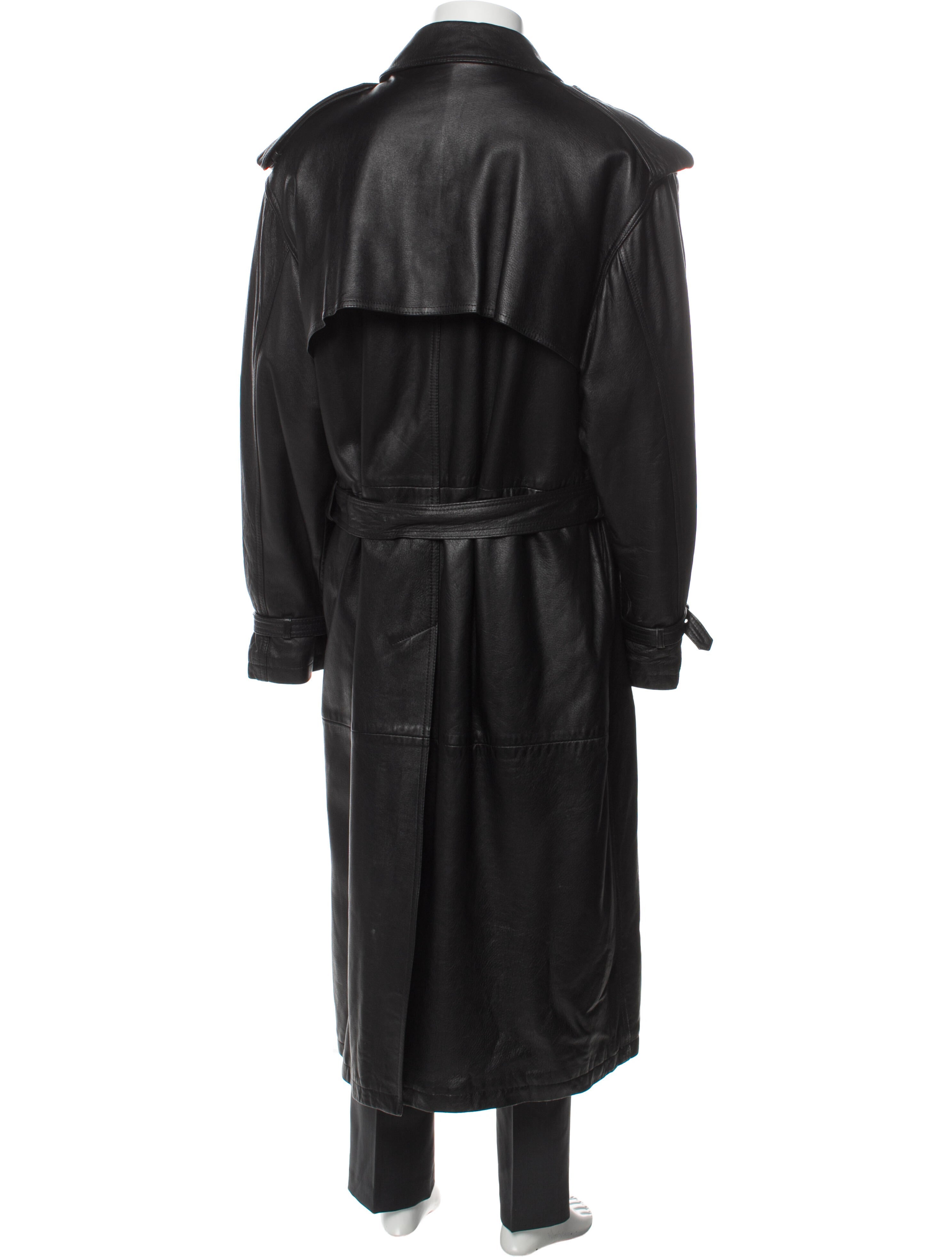 Giorgio Armani Vintage Leather Trench Coat - Black Outerwear