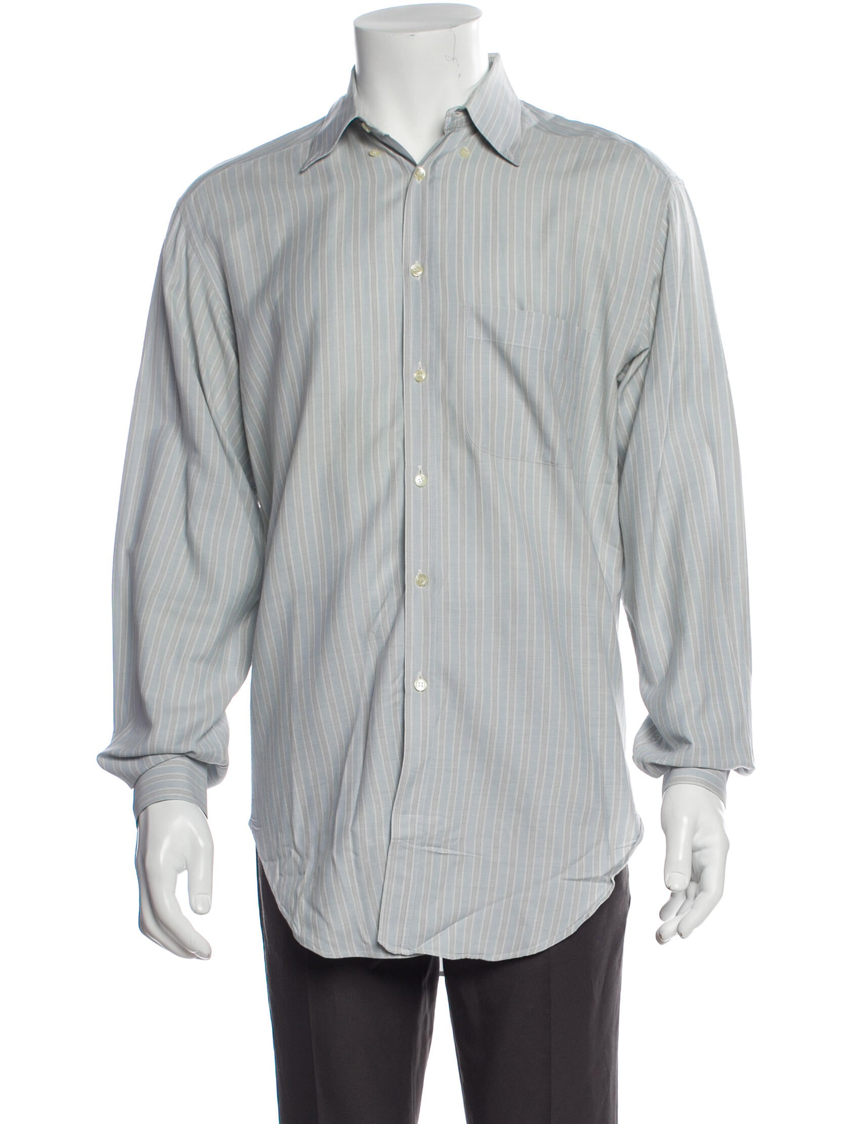 Armani Striped Long Sleeve Dress Shirt Blue Dress Shirts
