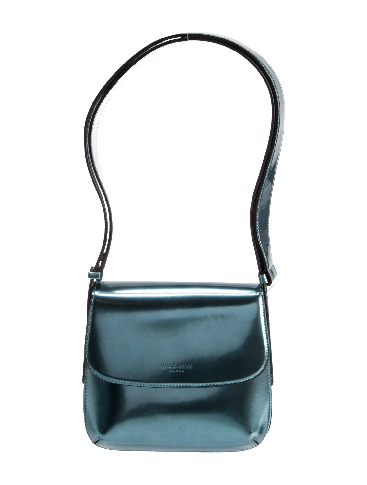 Armani Patent Leather Shoulder Bag Blue Shoulder Bags