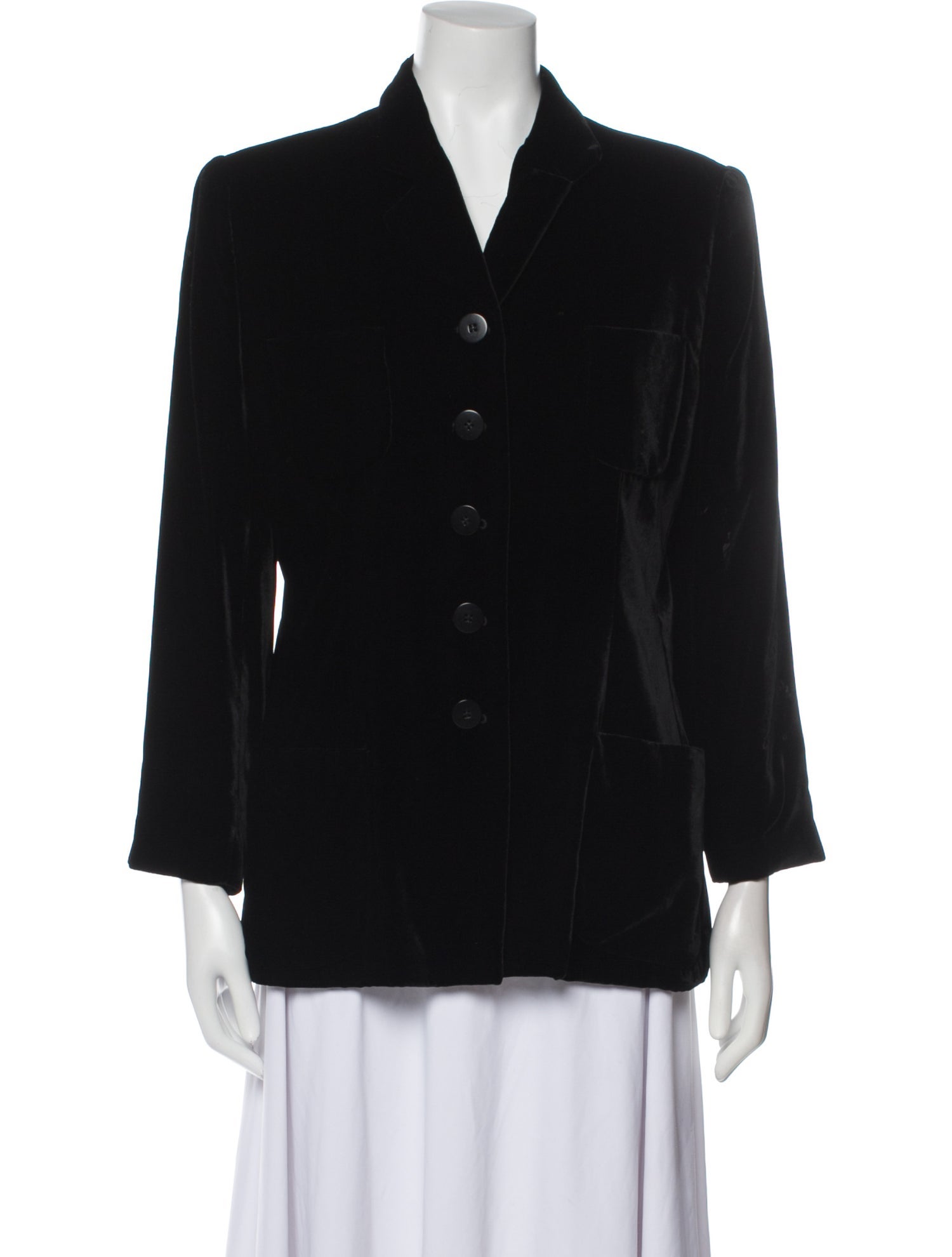 Giorgio Armani - Black Velvet Covered Button Front Blazer Sz M