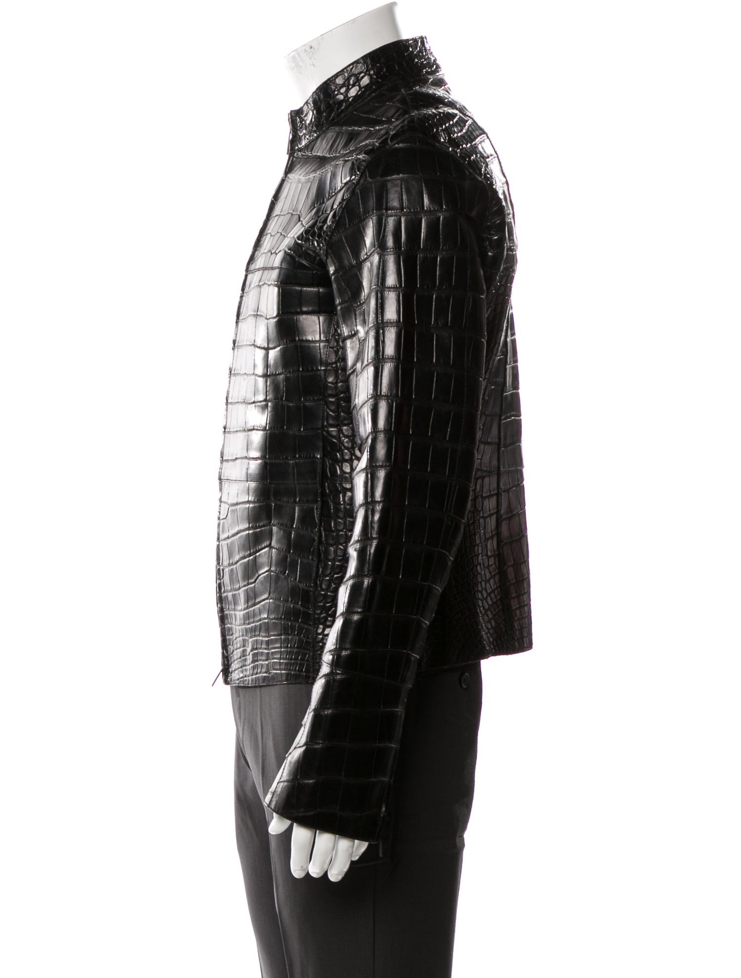 Giorgio Armani Alligator Animal Print Moto Jacket - Black