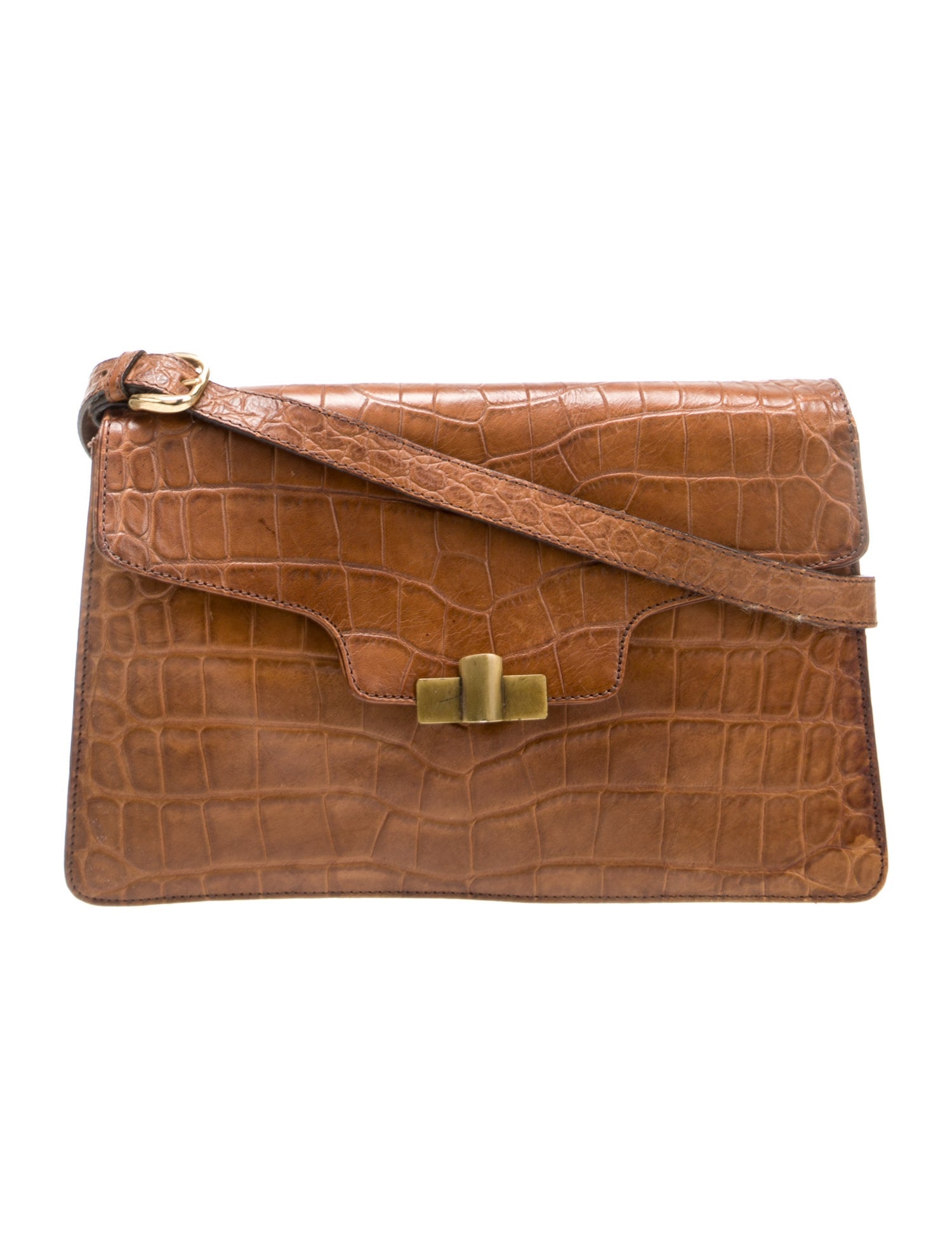 Armani Embossed Leather Shoulder Bag Brown Shoulder Bags