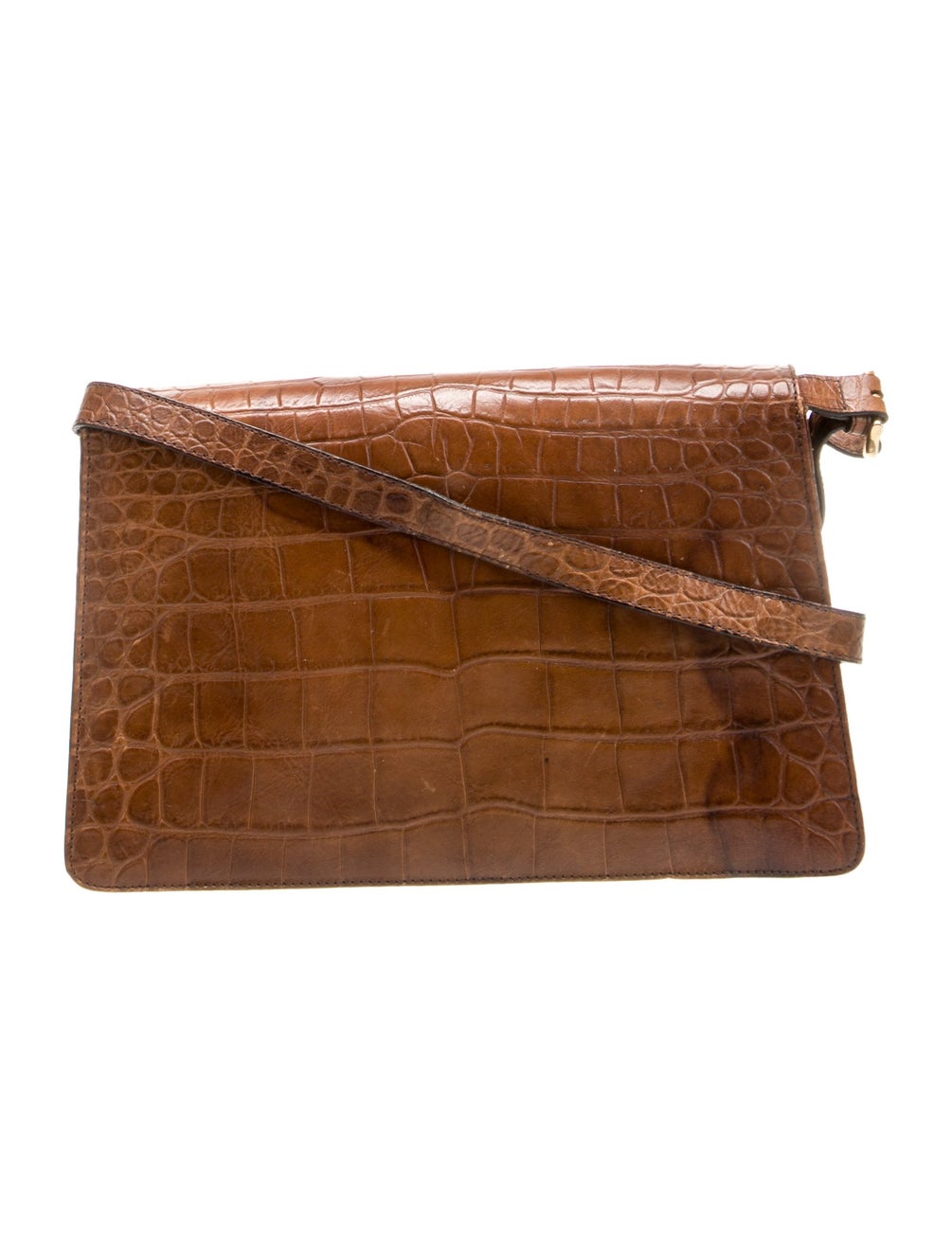 Armani Embossed Leather Shoulder Bag Brown Shoulder Bags