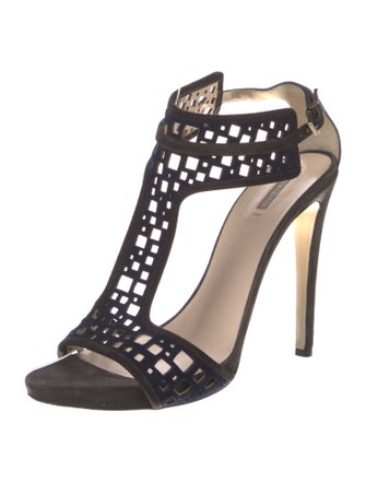 Giorgio Armani Suede Lasercut Accents T-Strap Sandals