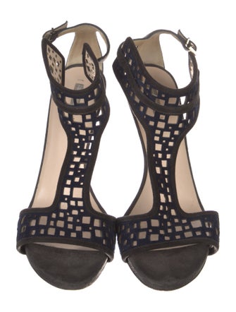 Giorgio Armani Suede Lasercut Accents T-Strap Sandals