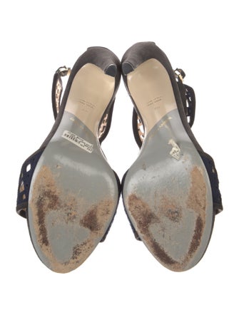 Giorgio Armani Suede Lasercut Accents T-Strap Sandals