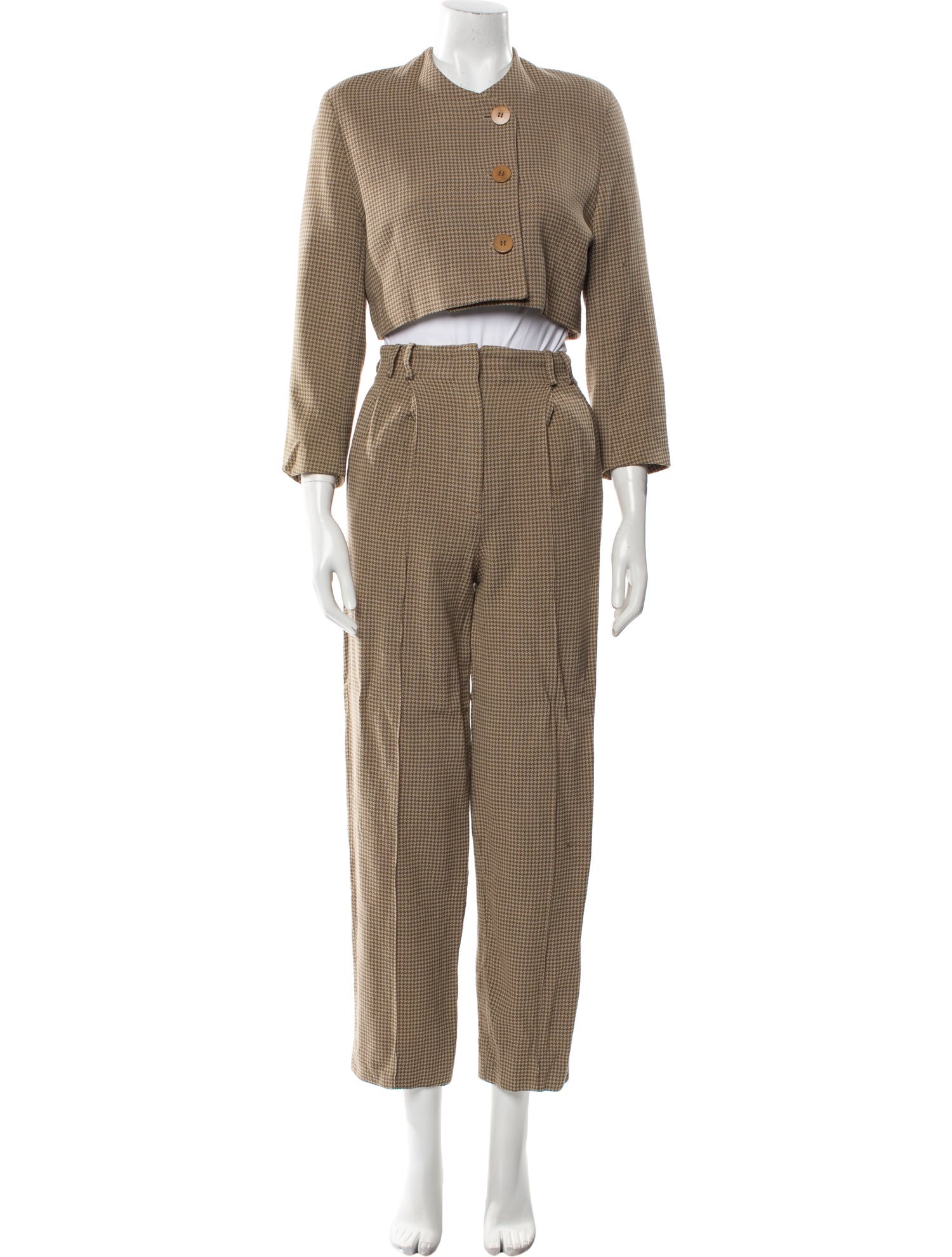 Giorgio Armani Wool Plaid Print Skirt Suit