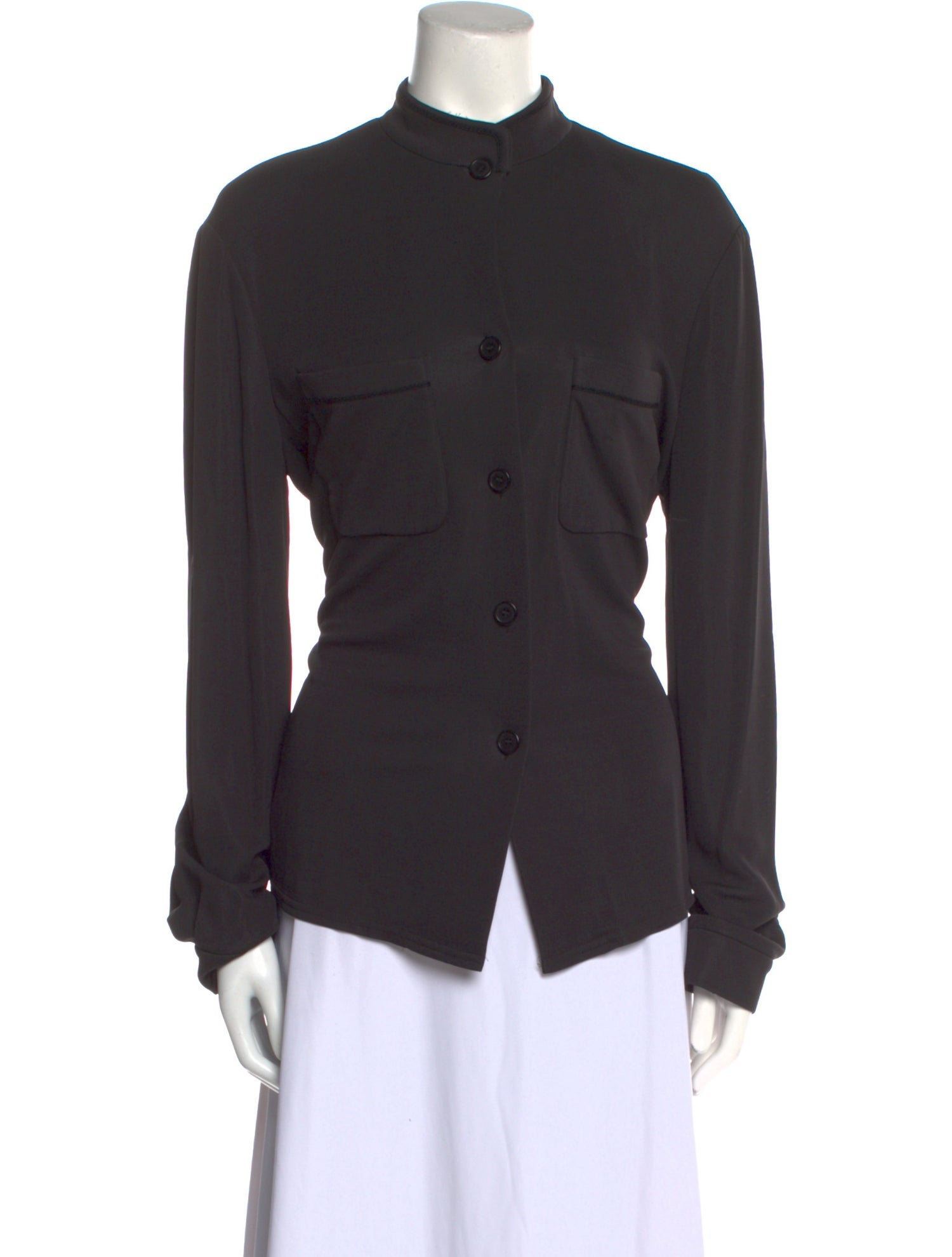 Giorgio Armani Mock Neck Long Sleeve Button-Up Top