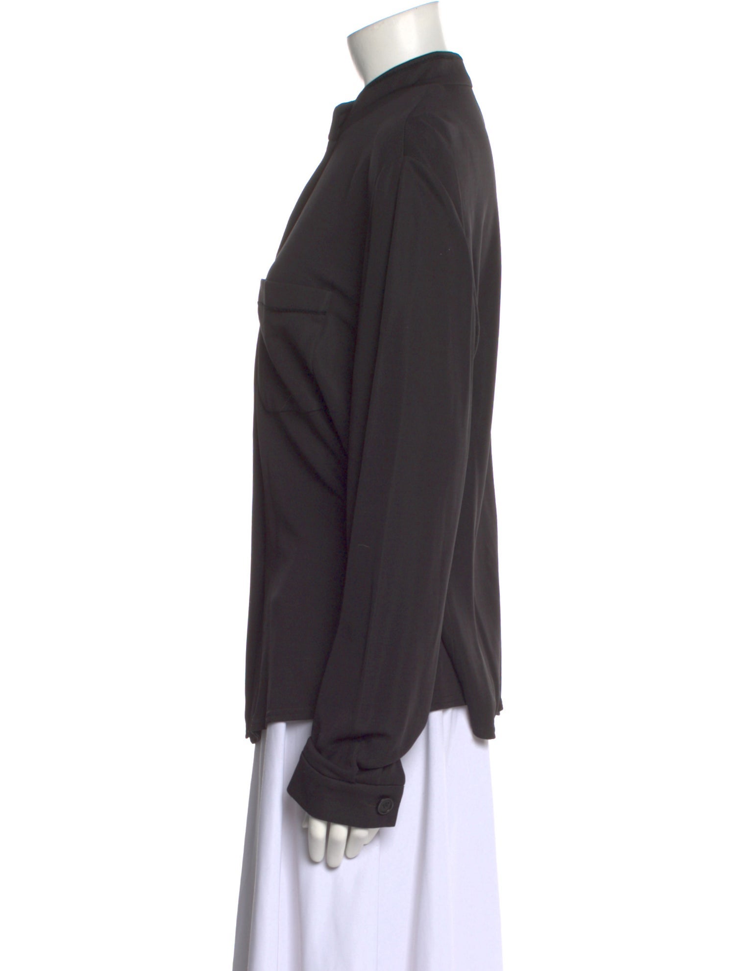 Giorgio Armani Mock Neck Long Sleeve Button-Up Top