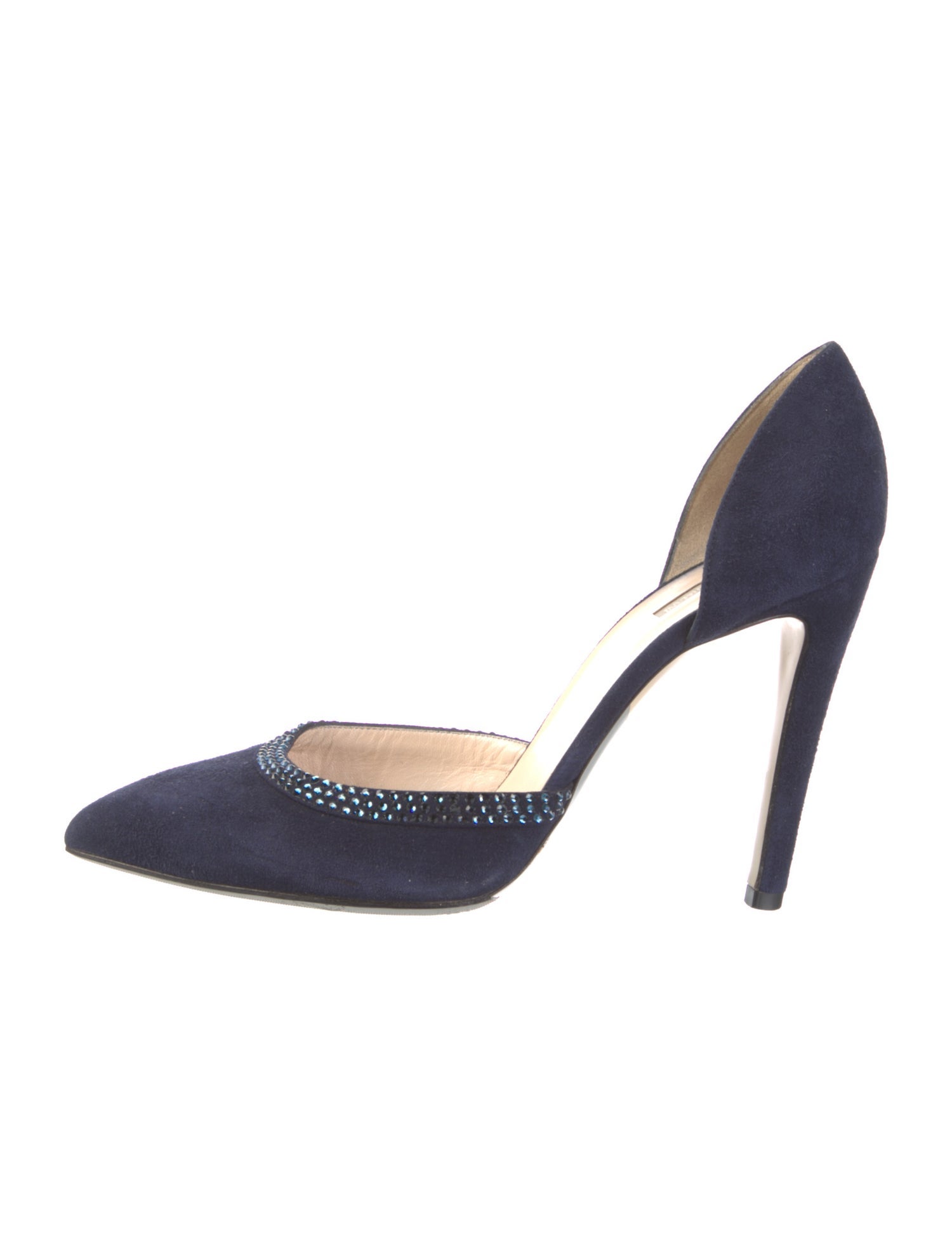 Giorgio Armani Suede Crystal Embellishments D'Orsay Pumps