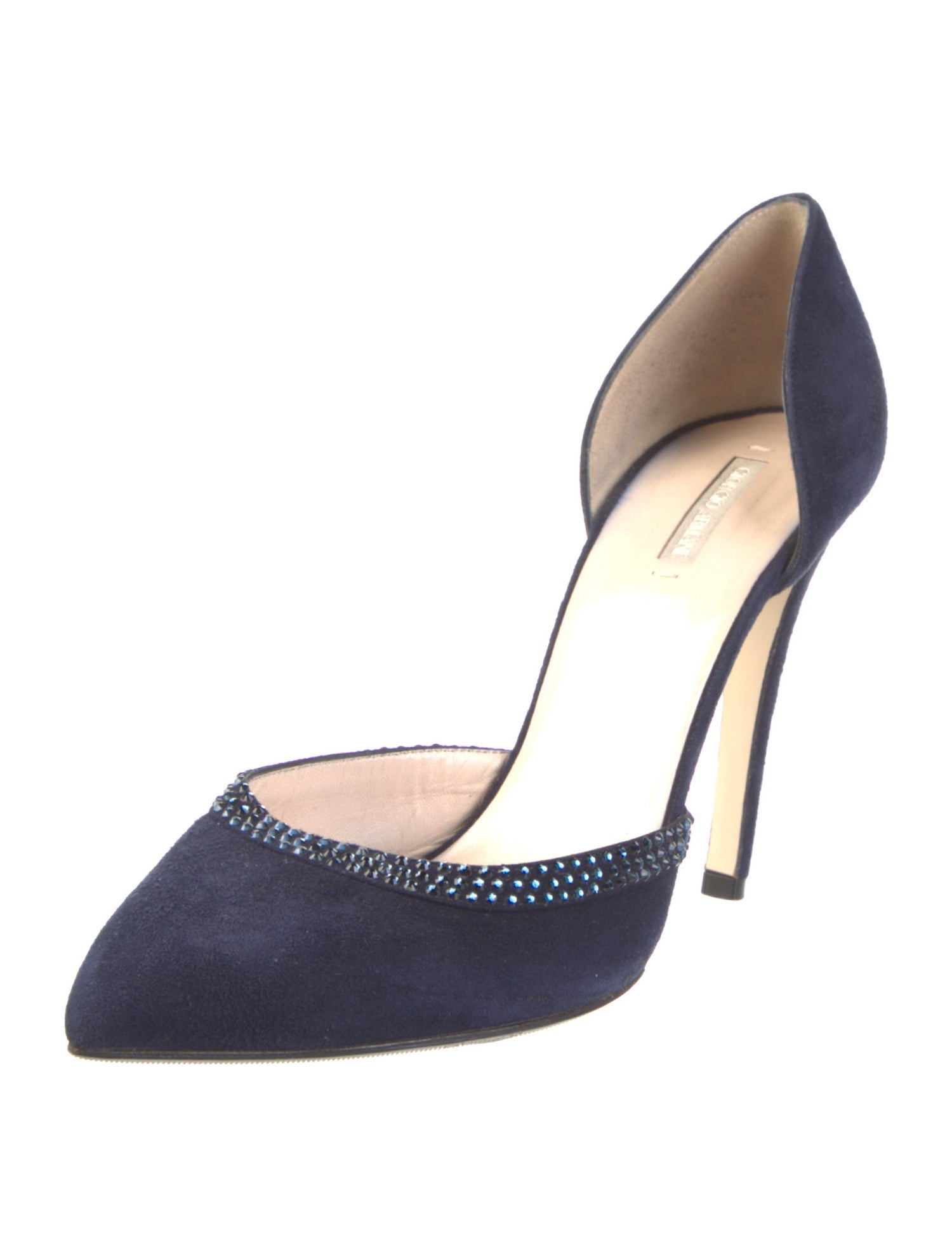 Giorgio Armani Suede Crystal Embellishments D'Orsay Pumps