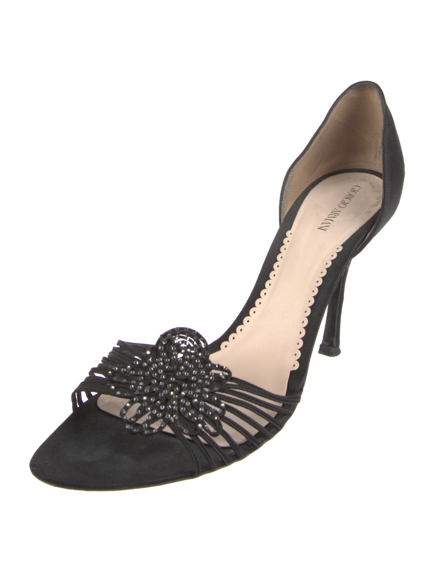 Giorgio Armani Satin Crystal Embellishments D'Orsay Pumps