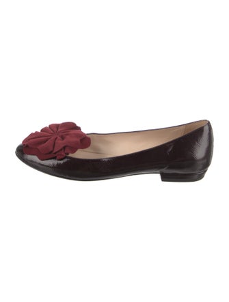 Giorgio Armani Saffiano Leather Ruffle Embellishment Ballet Flats