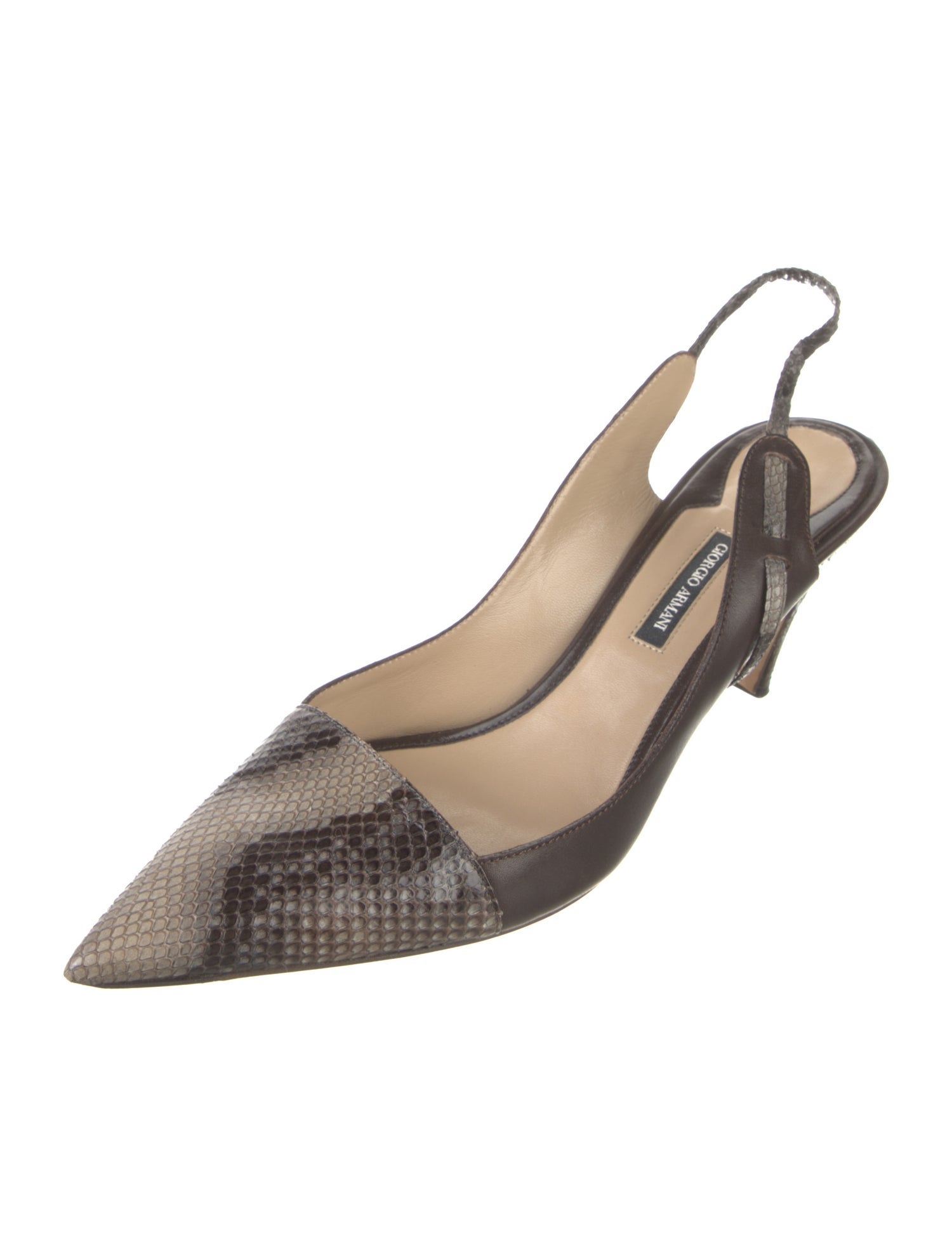 Giorgio Armani Snakeskin Animal Print Slingback Pumps