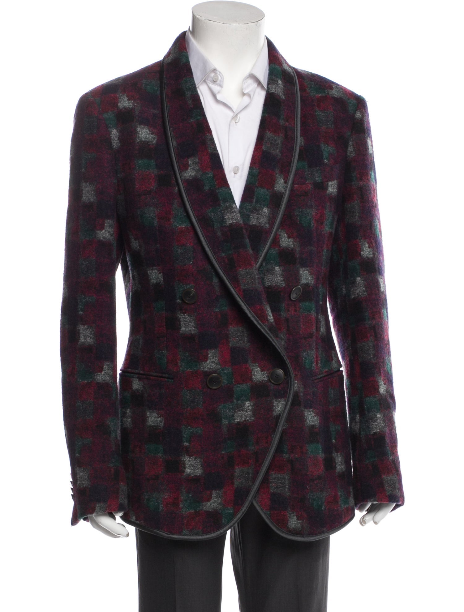 Giorgio Armani Wool Plaid Print Peacoat