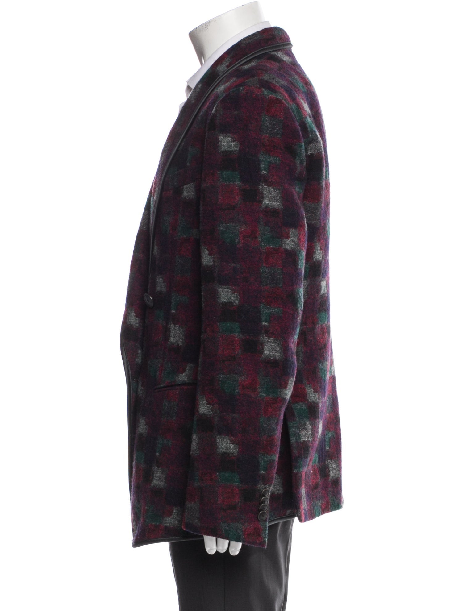 Giorgio Armani Wool Plaid Print Peacoat