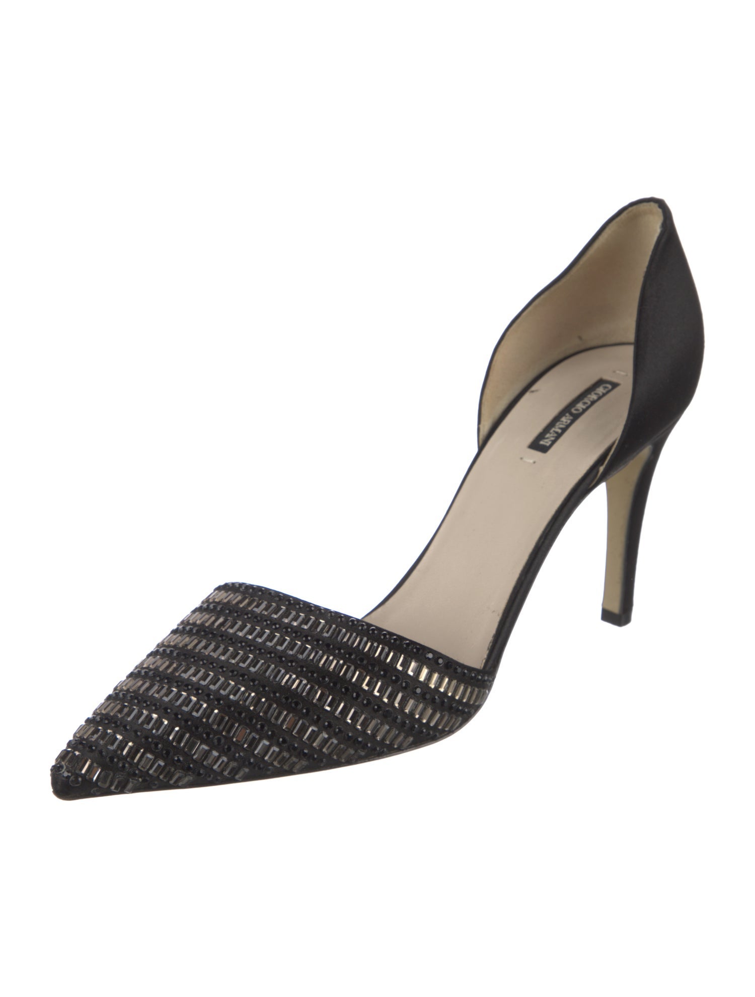Giorgio Armani Satin Crystal Embellishments D'Orsay Pumps