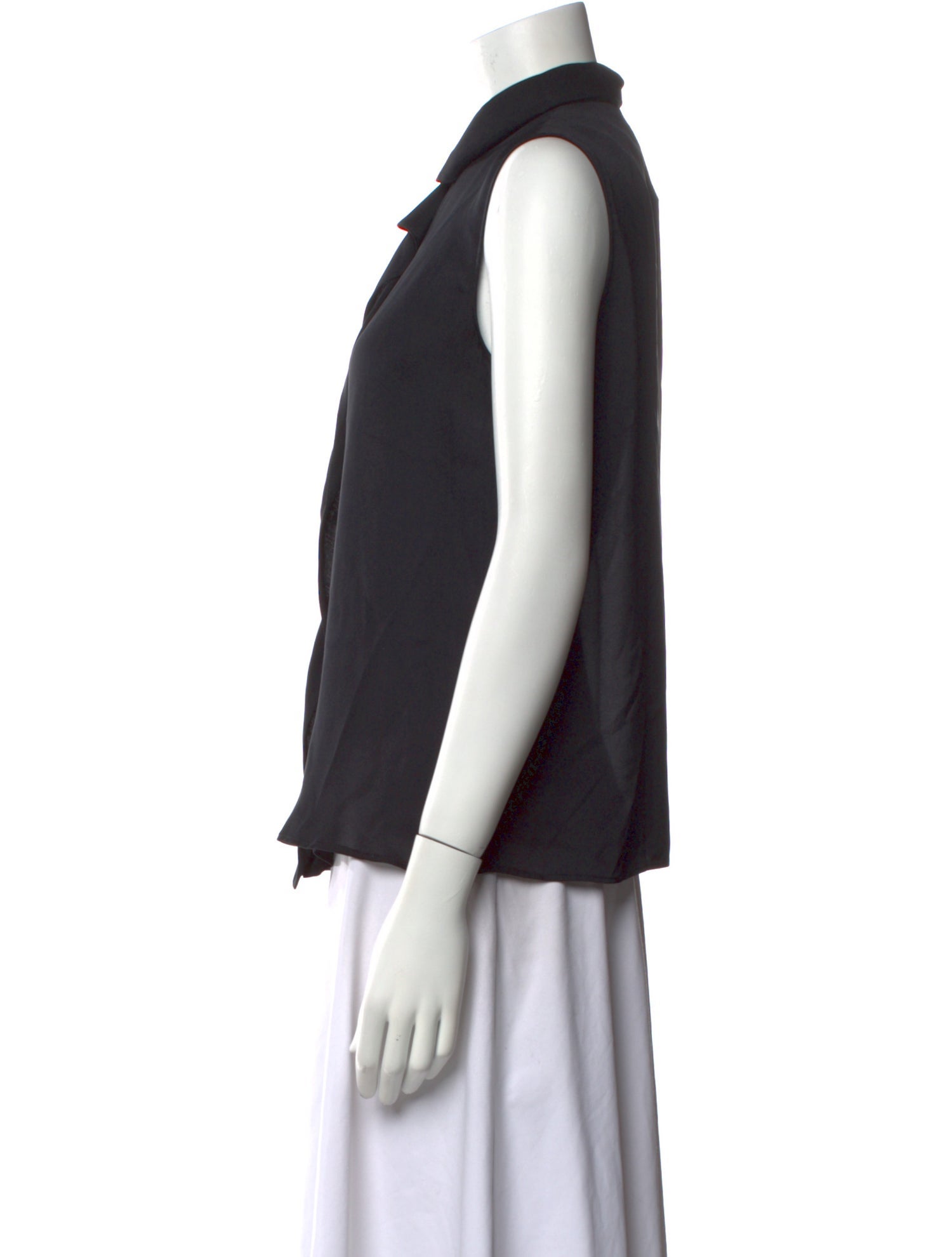 Giorgio Armani Mock Neck Sleeveless Button-Up Top