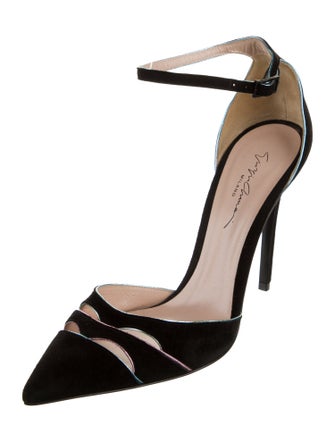 Giorgio Armani Suede Crystal Embellishments D'Orsay Pumps