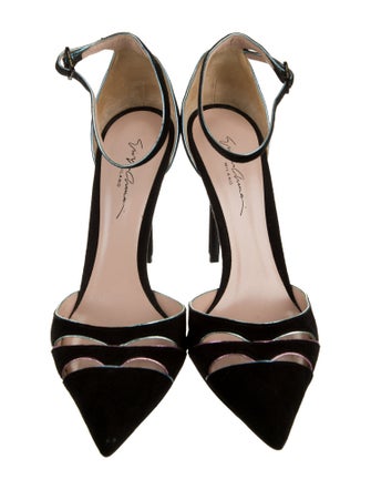 Giorgio Armani Suede Crystal Embellishments D'Orsay Pumps