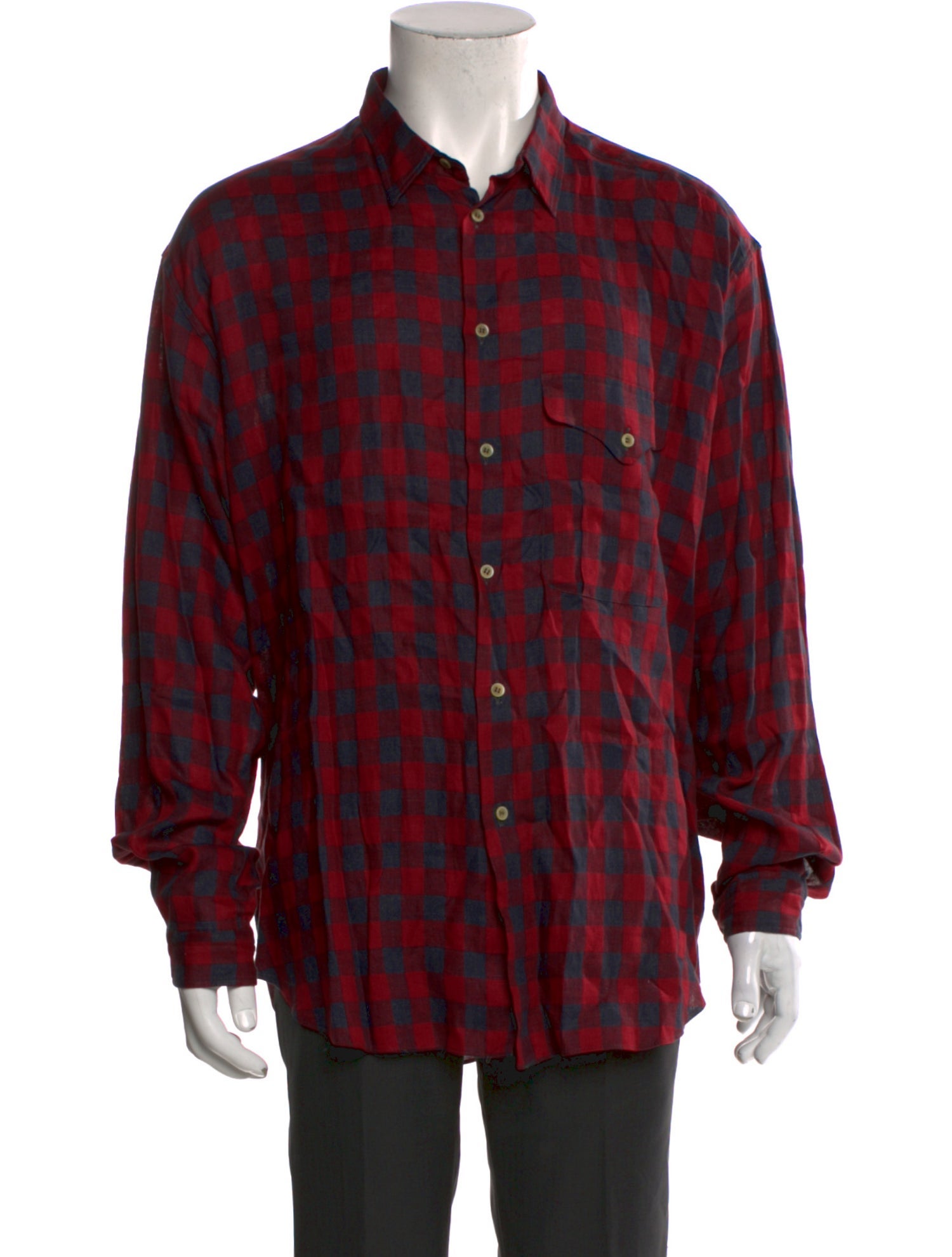 Giorgio Armani Linen Plaid Print Shirt