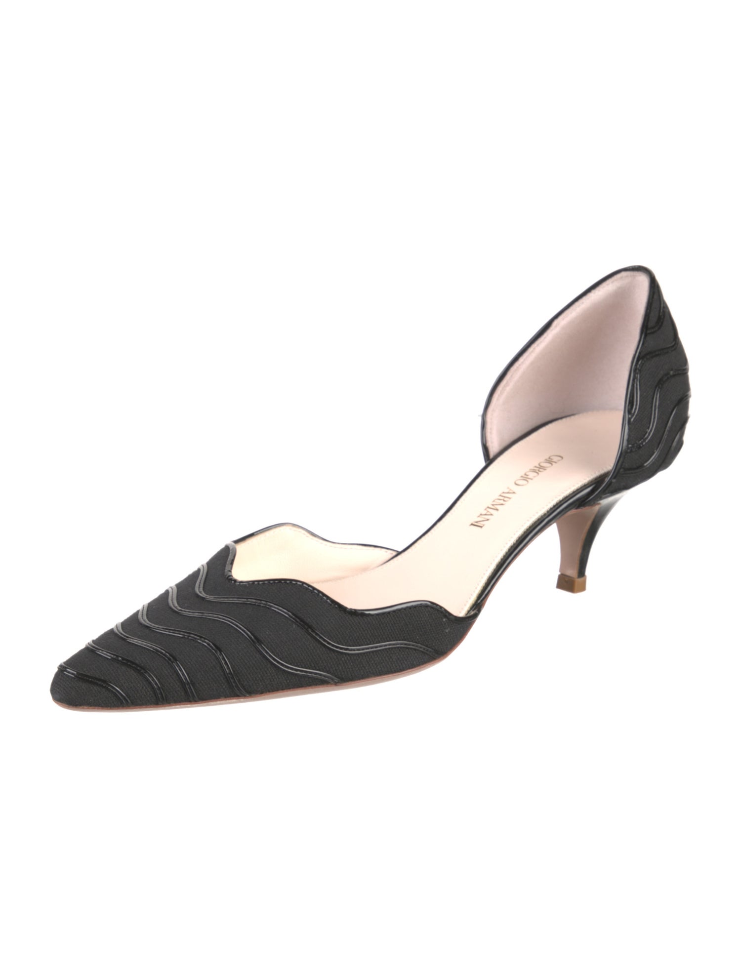 Giorgio Armani Canvas Leather Trim Embellishment D'Orsay Pumps