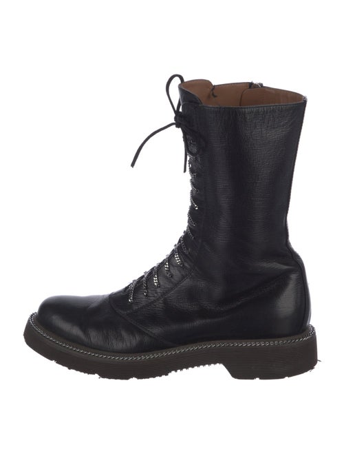 Giorgio Armani Leather Chain-Link Accents Combat Boots
