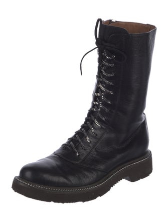 Giorgio Armani Leather Chain-Link Accents Combat Boots