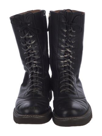 Giorgio Armani Leather Chain-Link Accents Combat Boots