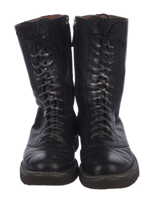 Giorgio Armani Leather Chain-Link Accents Combat Boots