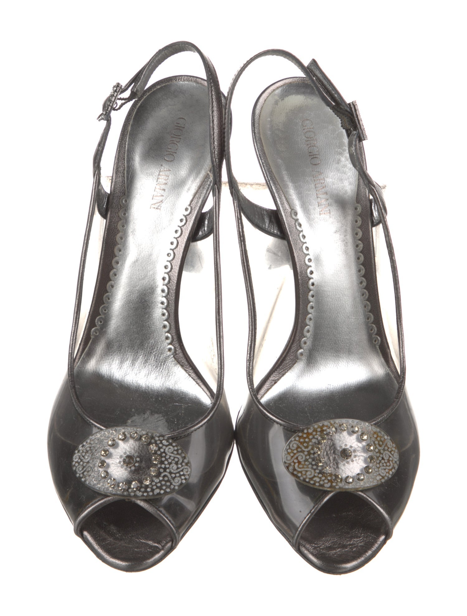 Giorgio Armani PVC Crystal Embellishments Slingback Sandals