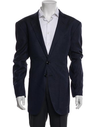 Giorgio Armani Virgin Wool Plaid Print Blazer