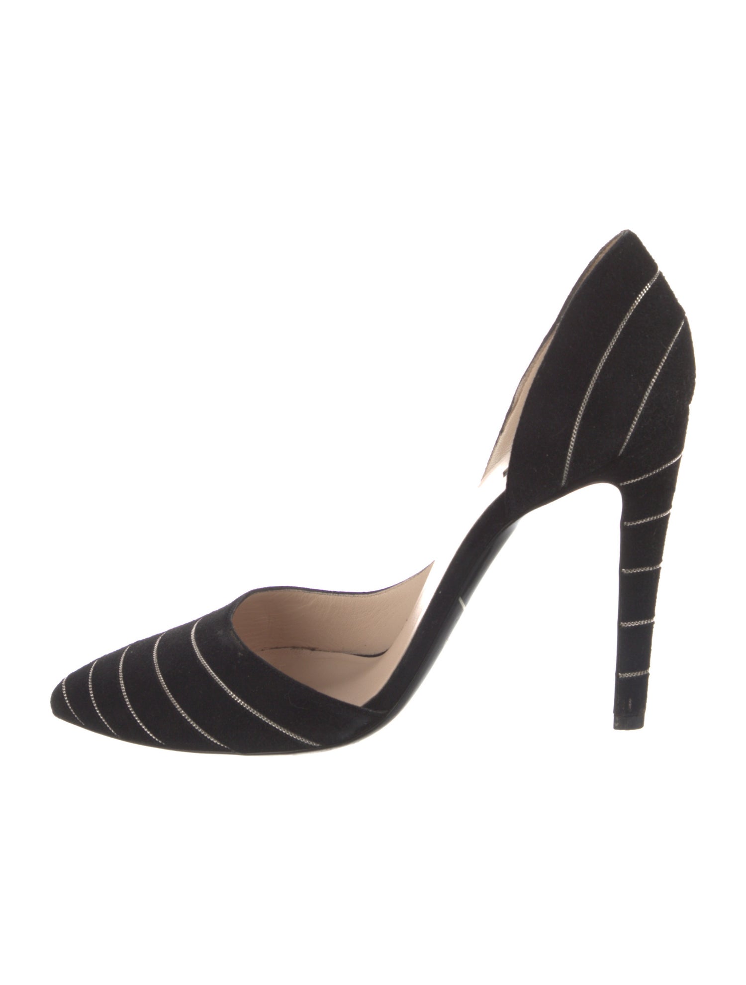 Giorgio Armani Suede Chain-Link Accents D'Orsay Pumps
