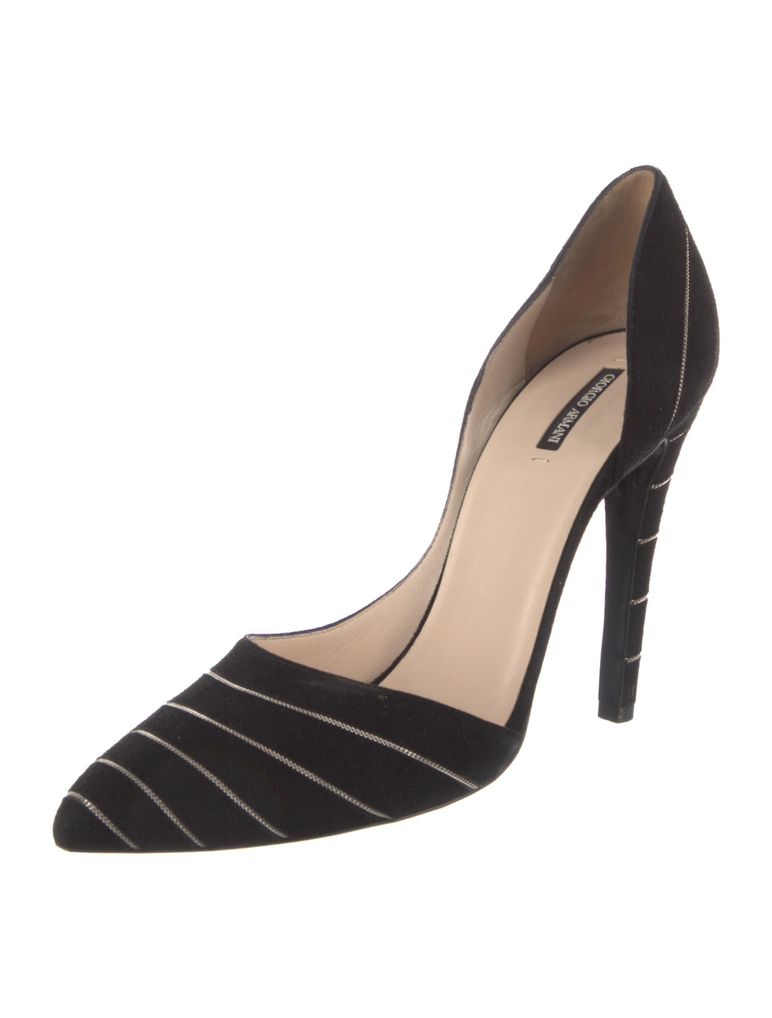 Giorgio Armani Suede Chain-Link Accents D'Orsay Pumps