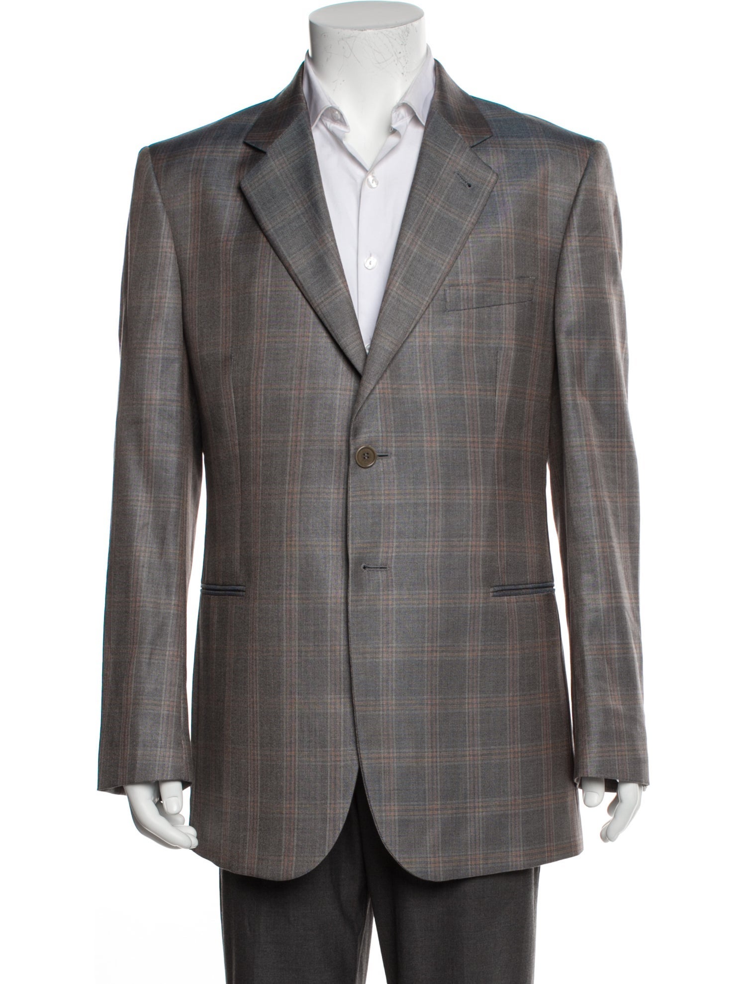 Giorgio Armani Virgin Wool Plaid Print Two-Piece Blazer