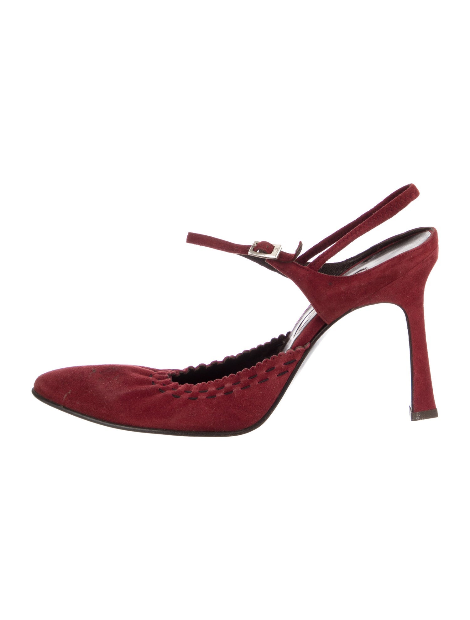 Giorgio Armani Suede Ruffle Embellishment Slingback Pumps
