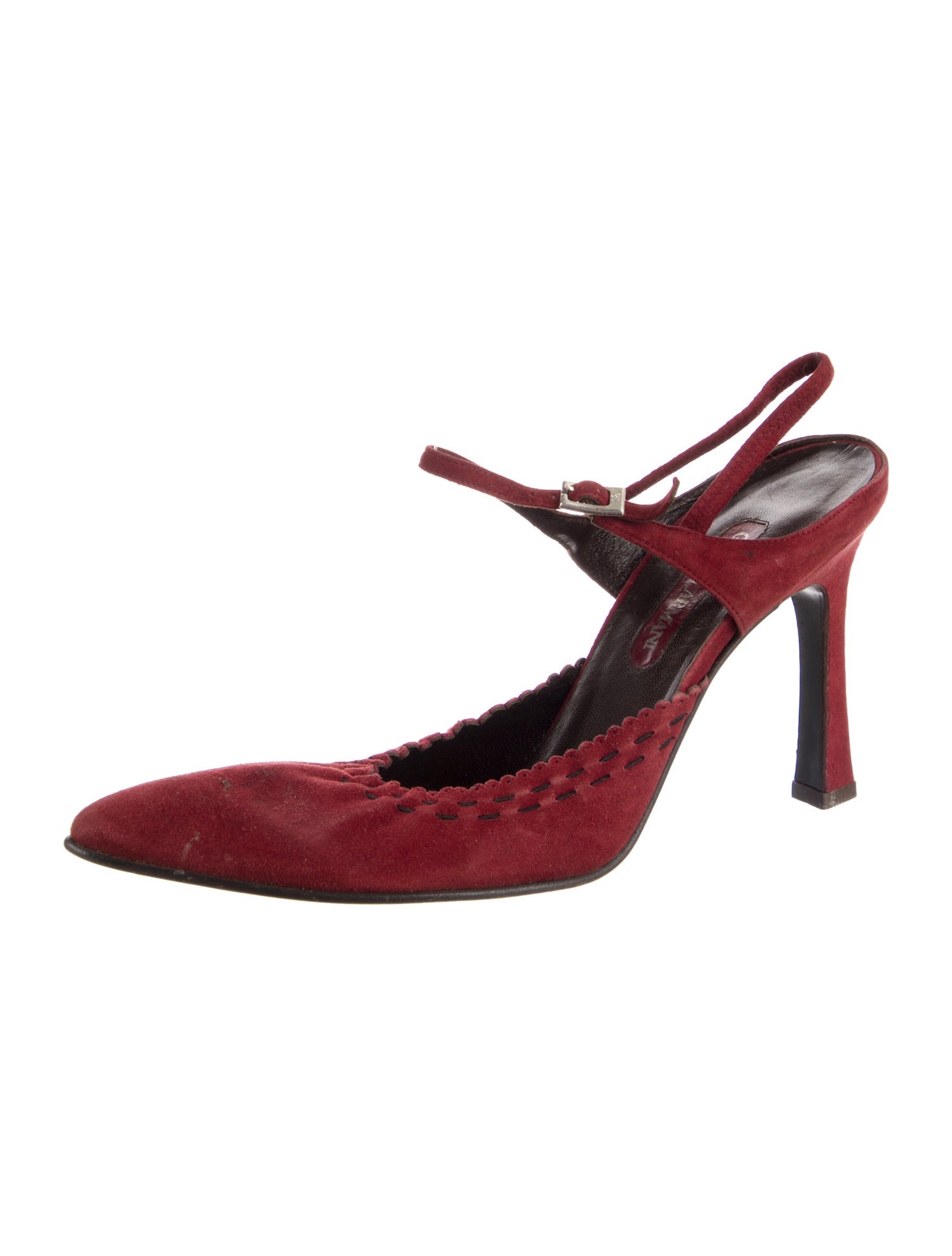 Giorgio Armani Suede Ruffle Embellishment Slingback Pumps