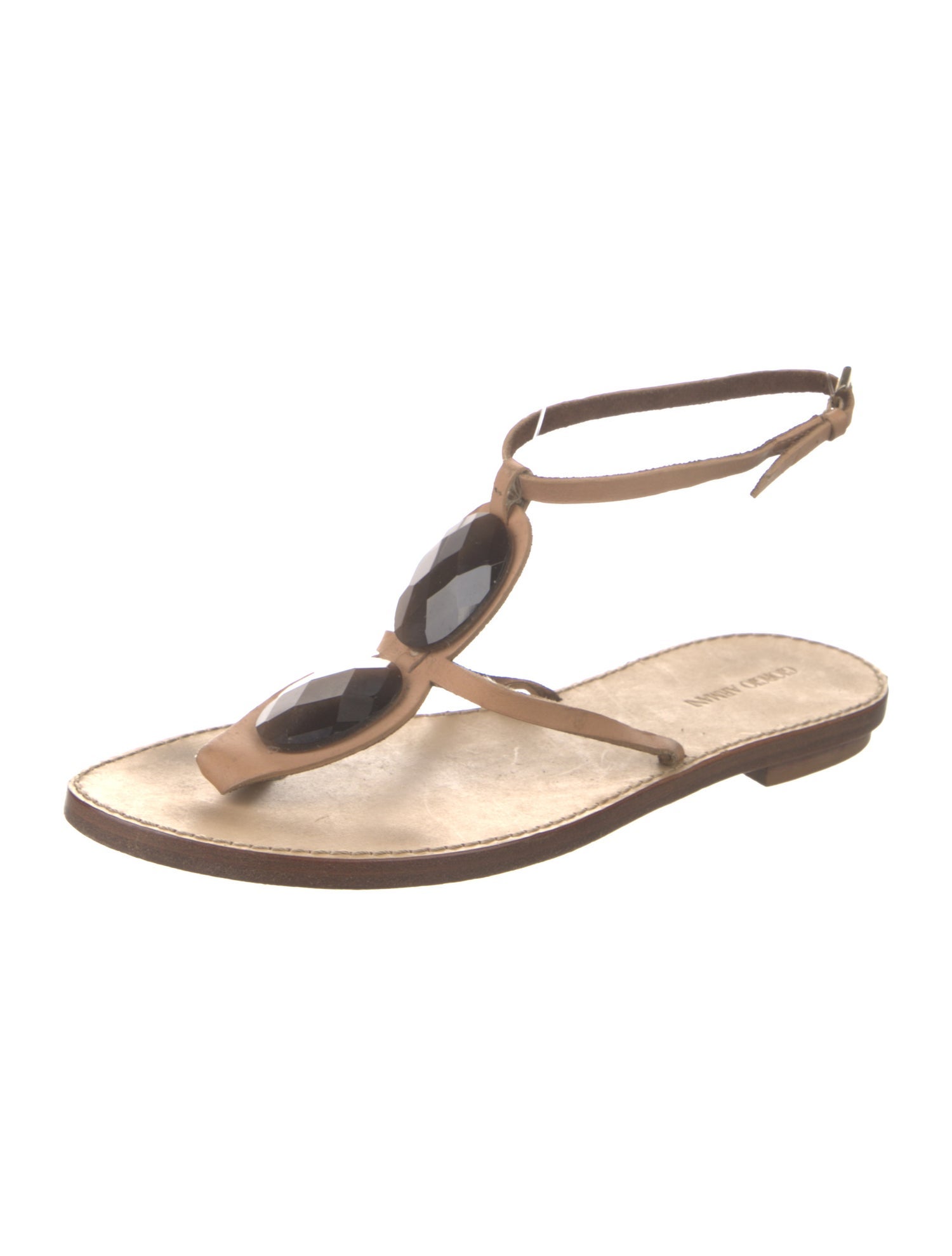 Giorgio Armani Leather T-Strap Sandals