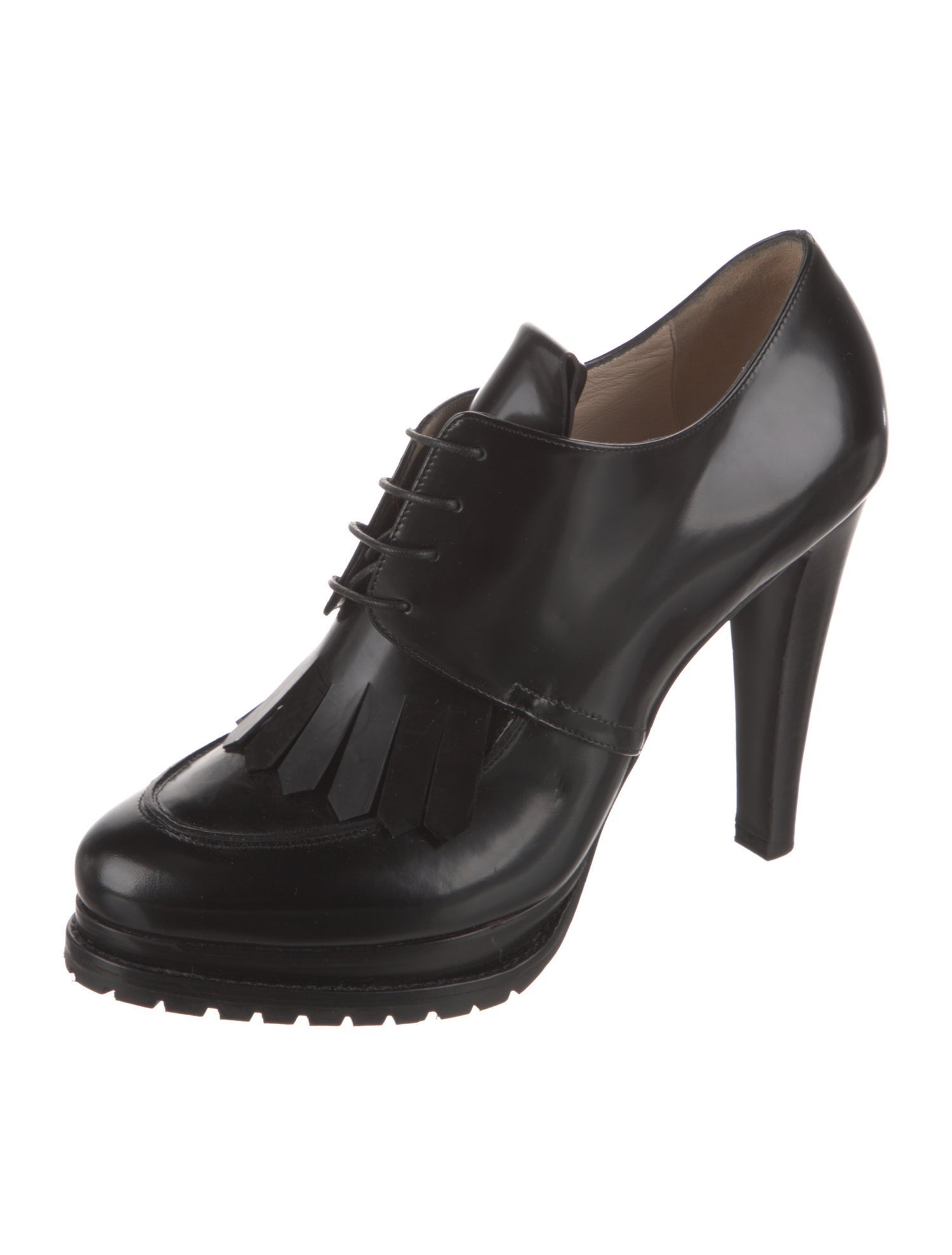 Giorgio Armani Patent Leather Fringe Trim Accent Pumps