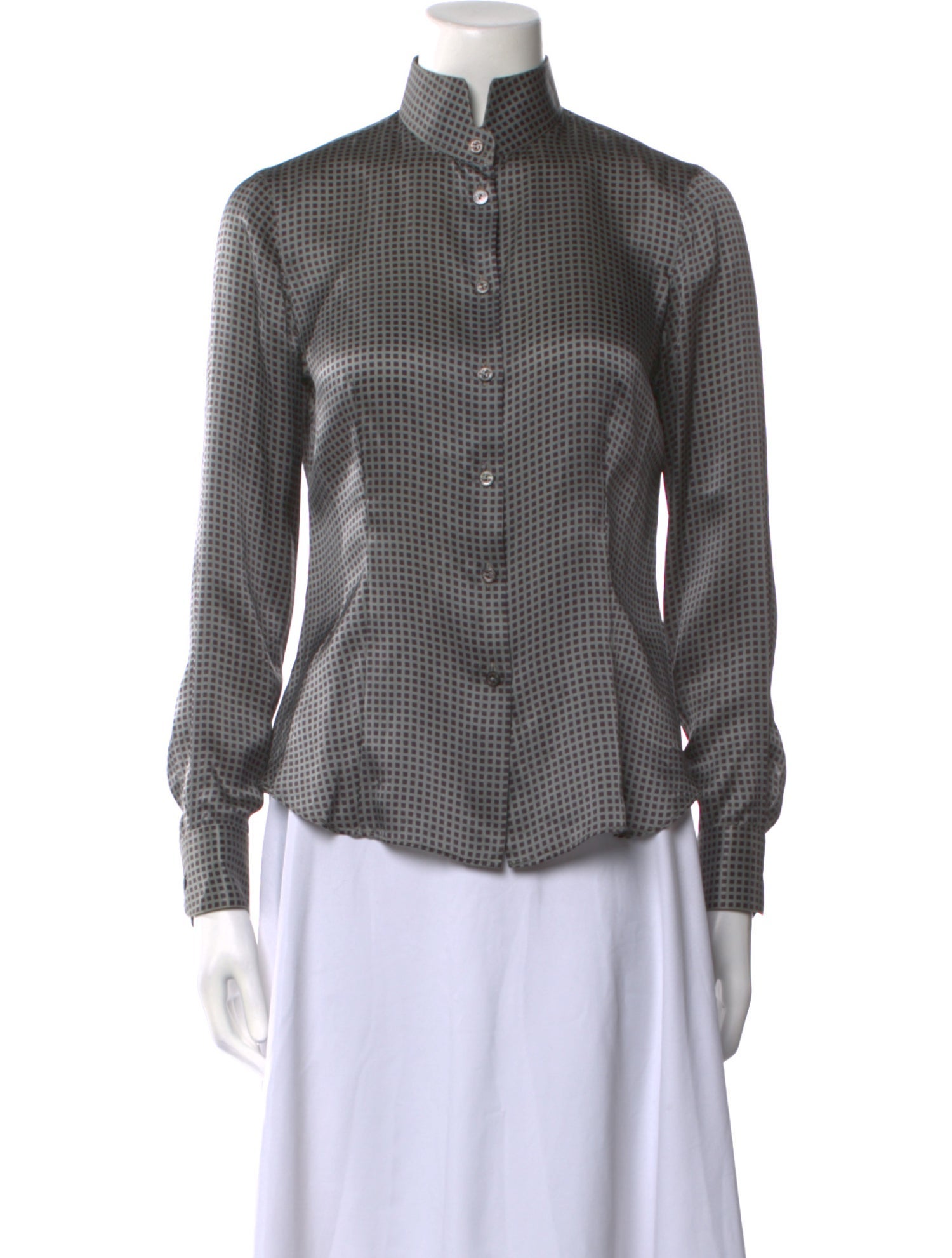 Giorgio Armani Silk Plaid Print Button-Up Top