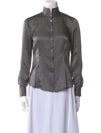 Giorgio Armani Silk Plaid Print Button-Up Top