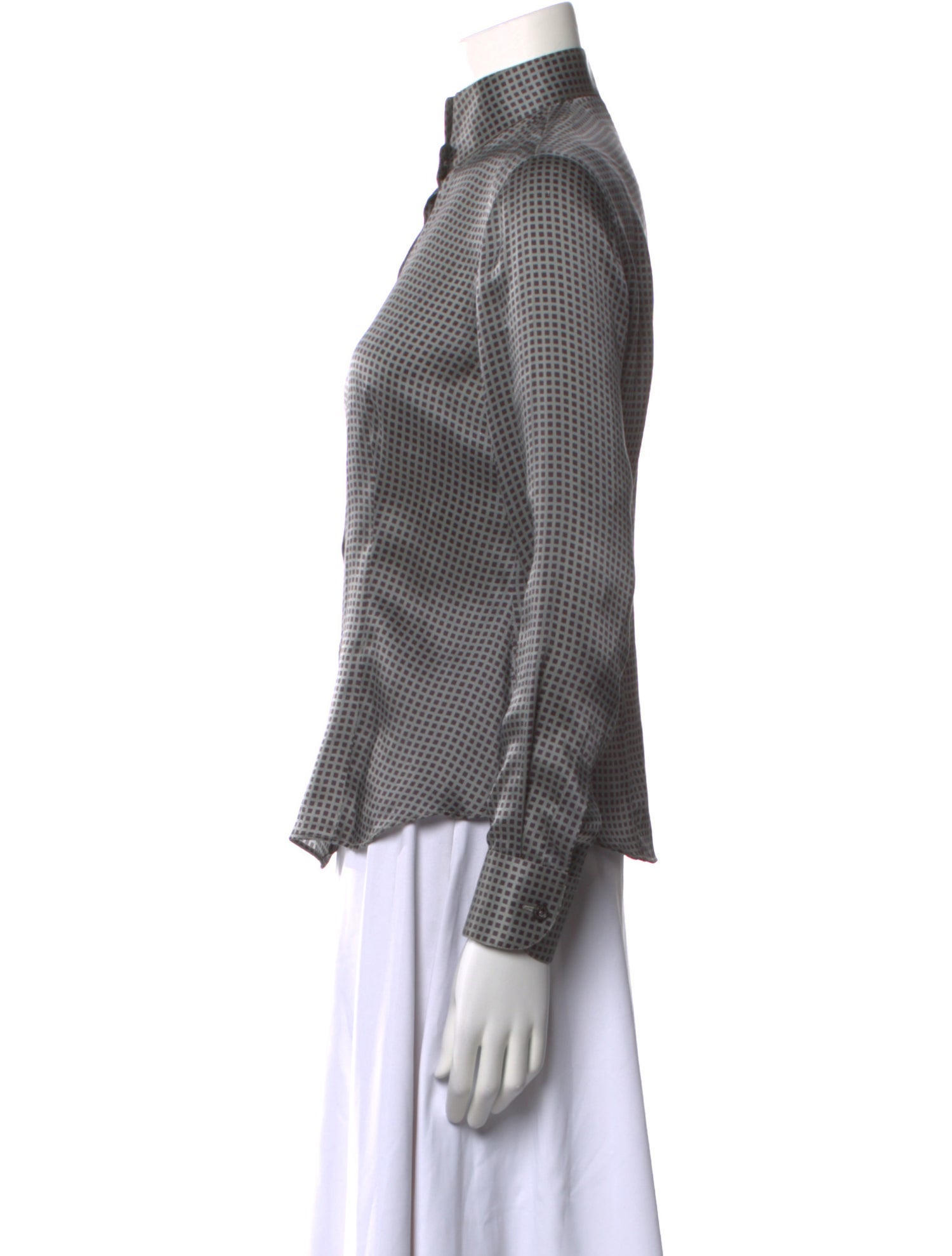 Giorgio Armani Silk Plaid Print Button-Up Top