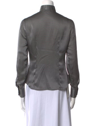 Giorgio Armani Silk Plaid Print Button-Up Top