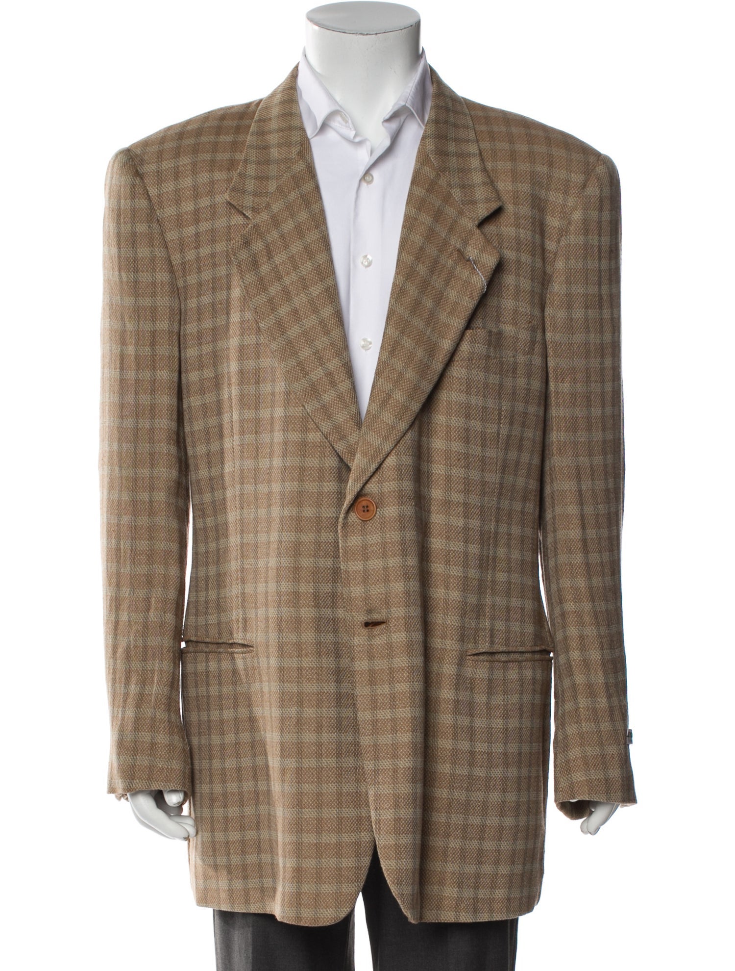 Giorgio Armani Virgin Wool Plaid Print Blazer