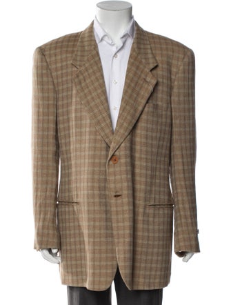 Giorgio Armani Virgin Wool Plaid Print Blazer