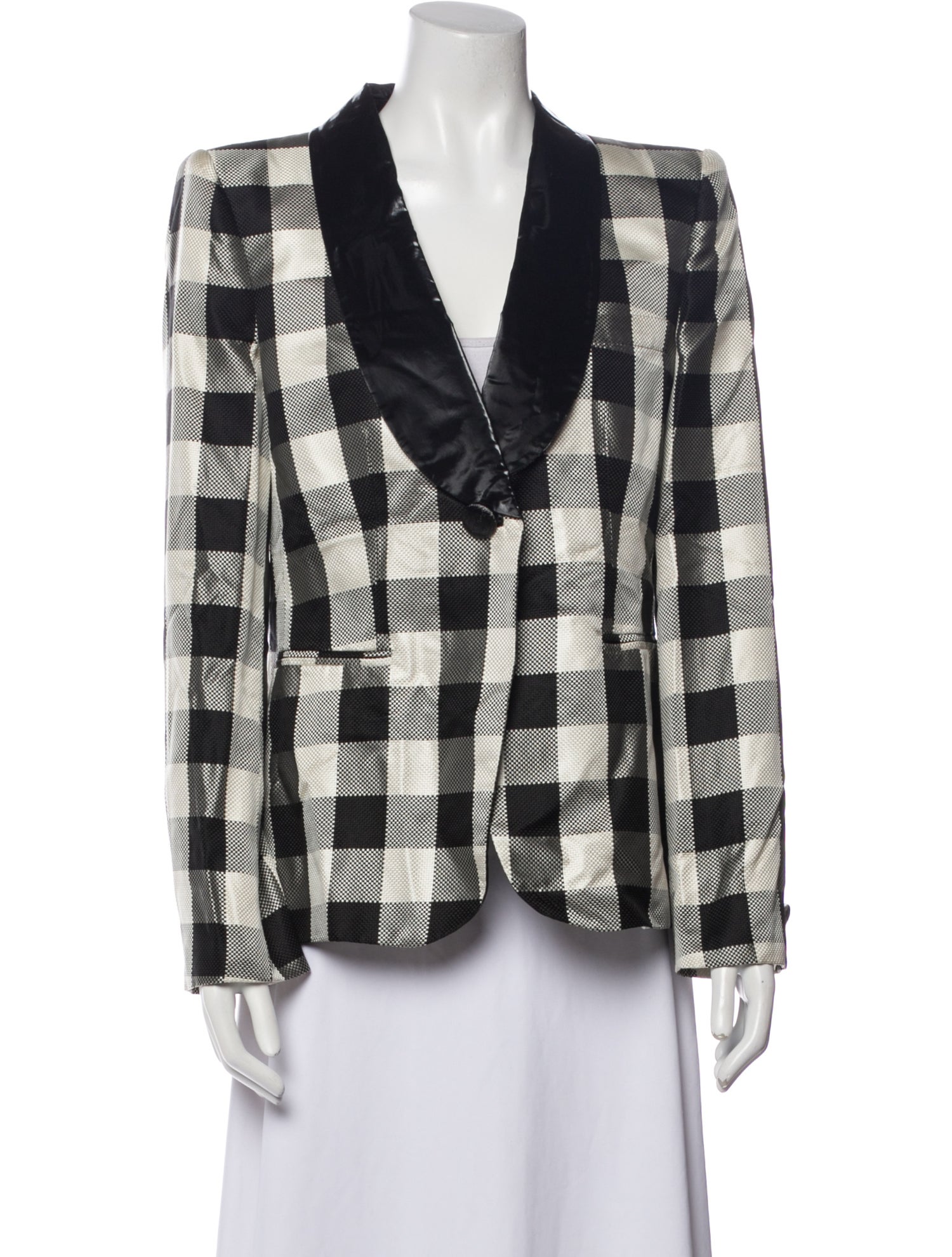 Giorgio Armani Silk Plaid Print Blazer
