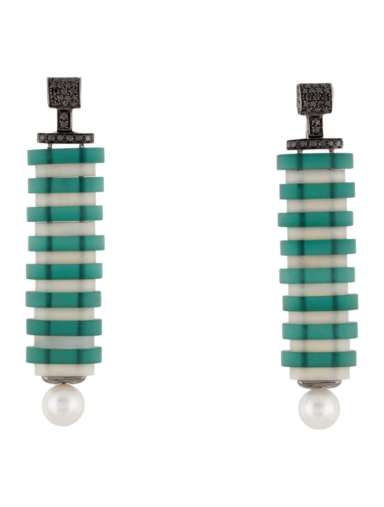 Giorgio Armani 18K Pearl, Synthetic Quartz, Calcite, & Diamond Drop Earclips